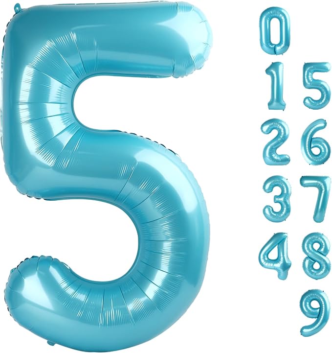 5 Balloon Number 40 Inch Pastel Blue Balloons by Mluchee