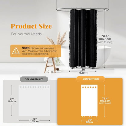 Small Boho Linen Heavy Duty Cloth Shower Curtain, 330GSM Linen Blend, Water - Image 3