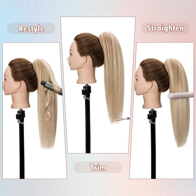 Hairro Ponytail Hair Extensions Claw Clip In Ponytails Jaw On Ponytail Extensions 100% Real Human Hair Long Straight Jaw/Claw Clips Pony Tail Hairpieces For Women 18 Inch 115g #613 Light Blonde