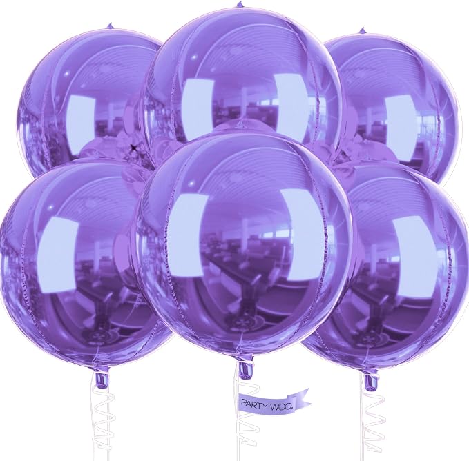 PartyWoo Metallic Purple Large Round Giant Foil 4D Balloons 6pcs 22 Inch | 22 by PartyWoo