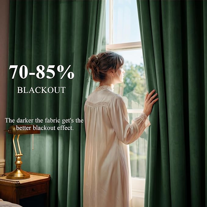 Dark Green Christmas Velvet Drapes Room Darkening, Back Tab Room Darkening - Image 3
