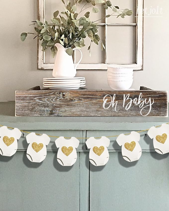 Letjolt White Baby Shower Garland Gender Reveal Banner 9 Flags | Pre-strung - Image 5