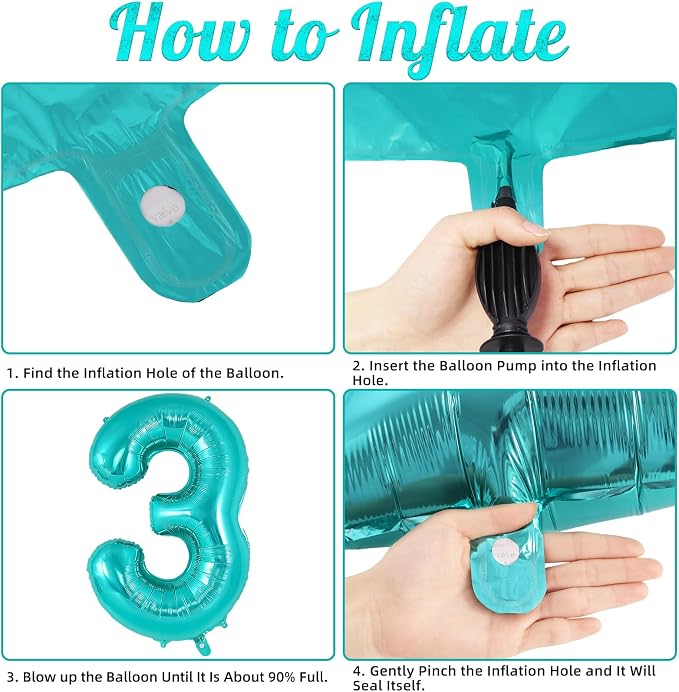 Teal Blue Number 3 Balloon, 40 Inch Big Large Foil Helium Number Balloons - Image 7