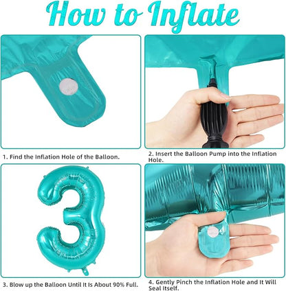 Teal Blue Number 3 Balloon, 40 Inch Big Large Foil Helium Number Balloons - Image 7