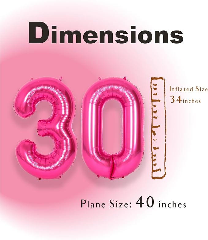SUWEN 40 Inch Large Hot Pink 30 Balloon Numbers Big Foil Helium Number Balloons - Image 4