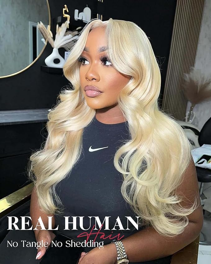 613 Lace Front Wig Human Hair 13x4 Blonde Body Wave Hd Transparent Lace Frontal Wigs Human Hair Pre Plucked With Baby Hair 180% Density Blonde Glueless Wigs 18 Inch