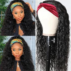 KLAIYI Headband Human Hair Wig Water Wave Curly Non Lace Front Wigs for Black Women Deep Wave Glueless Wear and Go Half Wig with Band 30S Ready to Go Beginner Friendly 180% Density Full Natural 26Inch