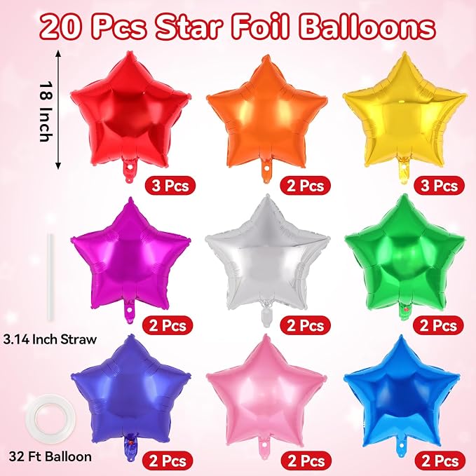 20 Pcs Star Balloons, 18 Inch Mixed Color Star Foil Balloons, Stars Shaped - Image 2