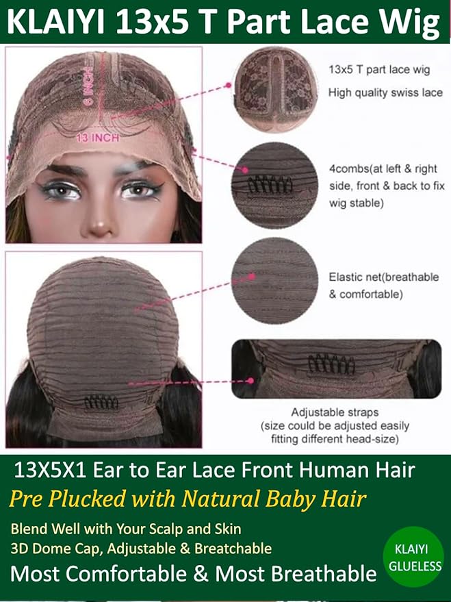 KLAIYI Ombre Brown Body Wave Lace Front Wigs Human Hair Highlight Balayage 13x4x1 T Part Ear to Ear Lace Wig Pre Plucked with Baby Hair Easy to Wear and Go Wigs for Black Women Natural Hairline 20Inch
