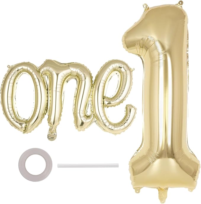 2 Pcs One Balloon Set, 40 Inch Number 1 Balloon and 41 Inch Script Letter One by AIQINHU