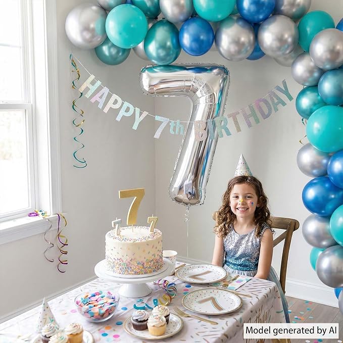 Silver Number 7 Balloon 40 Inch, Sleek Foil - Image 2