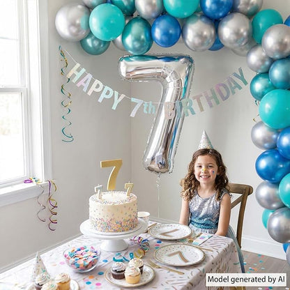Silver Number 7 Balloon 40 Inch, Sleek Foil - Image 2
