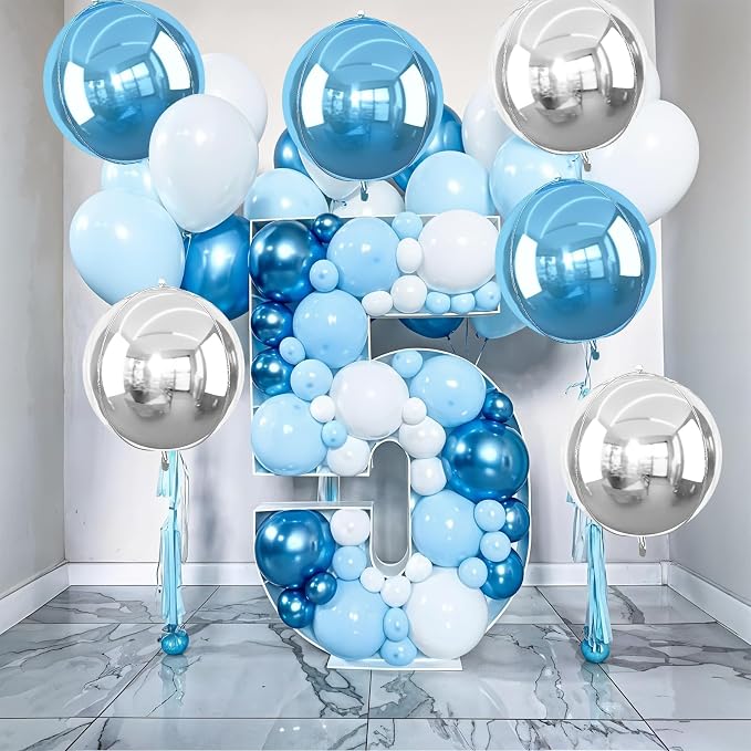 6Pcs Blue Silver Round Foil Balloons, 22inch 4D Metallic Silver Blue Balloons - Image 5