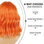 LANICE Short Bob Wigs with Bangs for Women Loose Wavy Hair Shoulder Length Orange Wigs Synthetic Colorful Wigs for Cosplay Daily PartyUse(Orange,12inch)