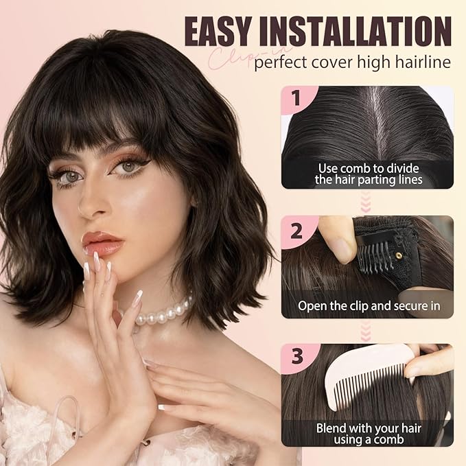 Clip in Bangs, Synthetic Wispy Bangs Hair Clip, Light Blonde Mix Bleach Blonde Fake Bangs Fringe with Temples Hairpieces for Women Natural Curved Hair Extensions for Daily Wear