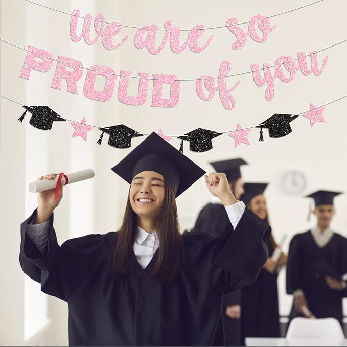 We Are So Proud of You Banner Prestrung Pink Graduation Banner Graduation - Image 5