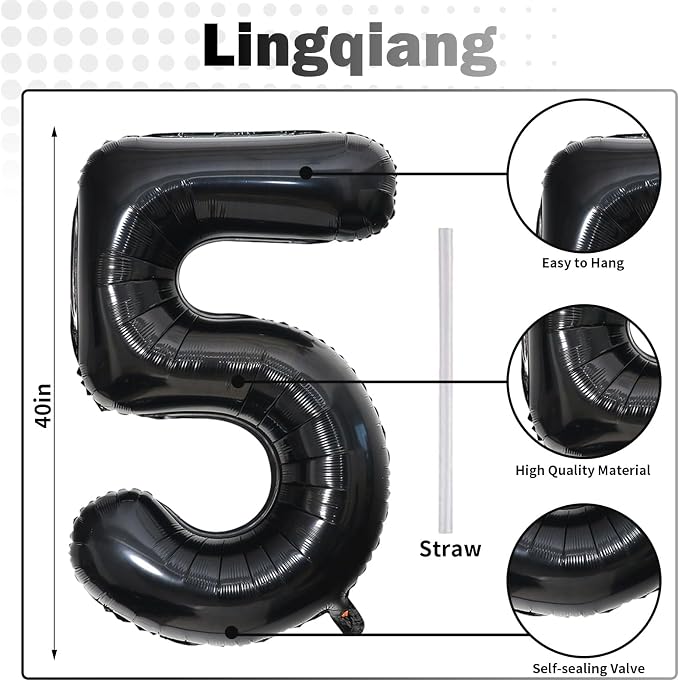 Black Number 50 Birthday Balloons, 40 Inch Large Mylar Foil Number 5 and 0 - Image 2