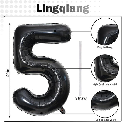 Black Number 50 Birthday Balloons, 40 Inch Large Mylar Foil Number 5 and 0 - Image 2