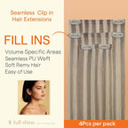 Full Shine Seamless Clip in Hair Extensions Human Hair, Highlights Blonde to Ash Blonde Real Hair Extensions Clip in, 4Pcs 20Inch 95 grams, Seamless Wefts for Thin Hair Add Volume
