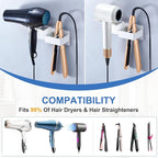 Hair Dryer Holder Wall Mounted, Hair Straightener Holder Metal, Adhesive Blow Dryer and Hair Straightener Holder, Bathroom Bedroom Hair Tool Organizer for Flat Iron,Curling Iron,Hairdryer
