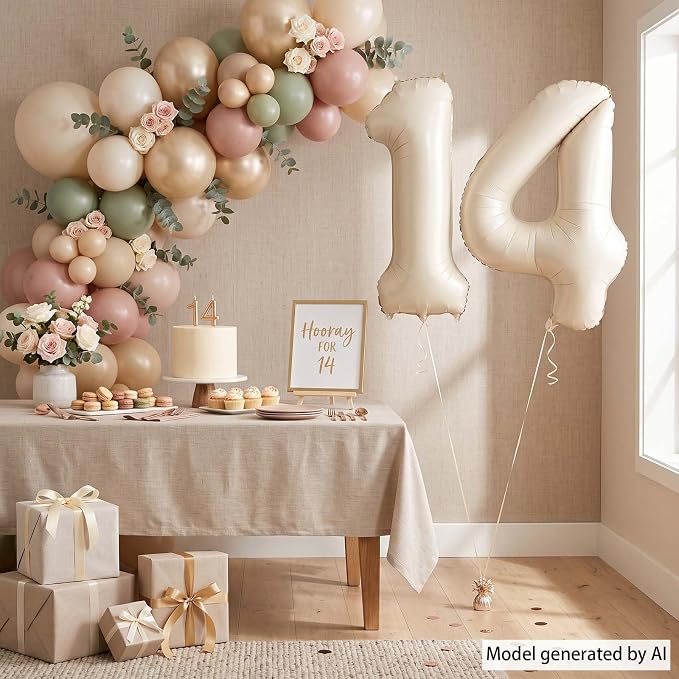 Cream Number 14 Balloon 40 Inch, Foil Numerals - Image 3