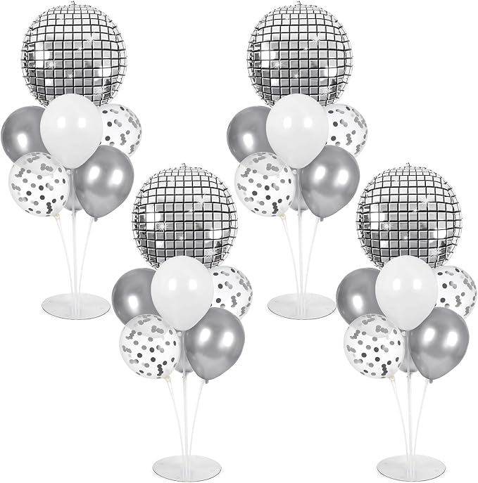 4 Sets Silver Disco Ball Balloons Stand Kit by Naozinebi