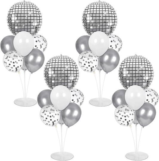 4 Sets Silver Disco Ball Balloons Stand Kit by Naozinebi