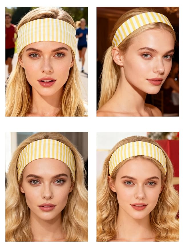 Striped Headbands for Women Elastic Thick Yoga Workout Headband Non Slip Hair Band Hair Accessory,4 Pack