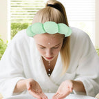 Zkptops Spa Headband for Washing Face Wristband Set Sponge Makeup Skincare Terry Cloth Bubble Soft Get Ready Hairband for Women Girl Puffy Padded Headwear Non Slip Thick Hair Accessory(Light Green)