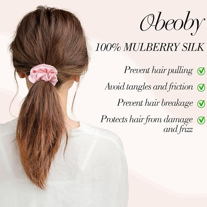 4 Pack Mulberry Silk Scrunchies, Silk Hair Ties Satin Scrunchies No Damag for Hair Sleep Valentine's Day Christmas Gifts