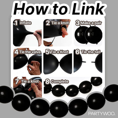 PartyWoo Black Linking Balloons 100pcs 6 Inch Black Link Balloons | - Image 5