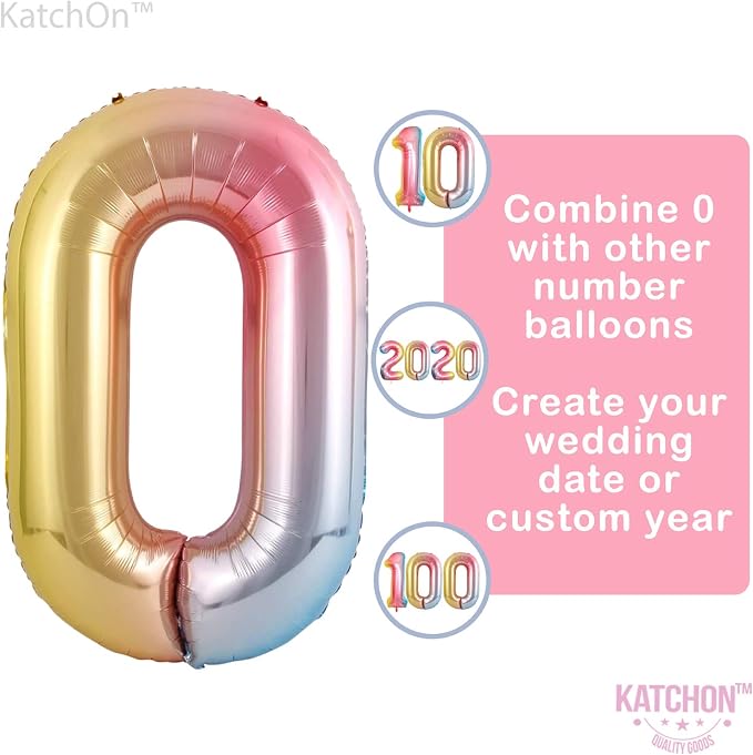 KatchOn Large, 40 Inch Rainbow Number 0 Balloon - Image 3