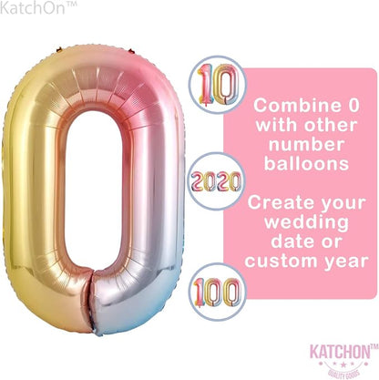 KatchOn Large, 40 Inch Rainbow Number 0 Balloon - Image 3