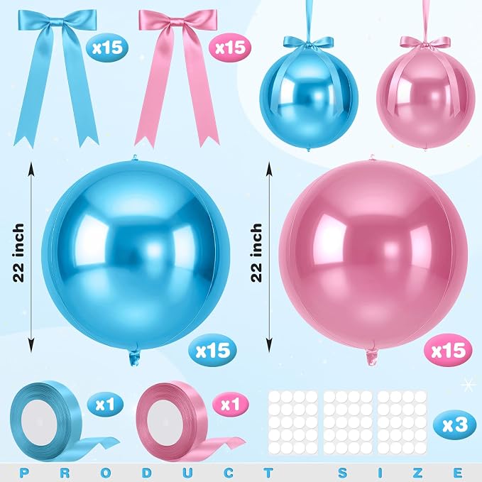 Jenaai 30 Set Blue and Pink Round Foil Balloons Bulk 22 Inch 4d Metallic Giant - Image 2