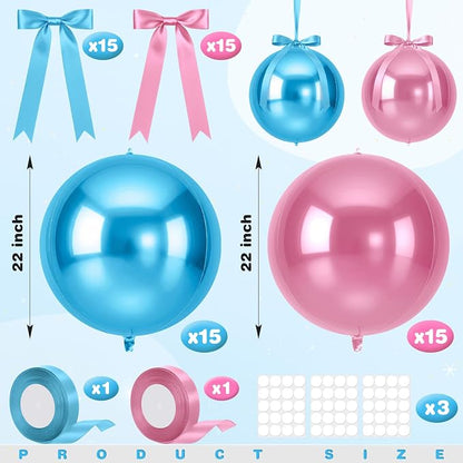 Jenaai 30 Set Blue and Pink Round Foil Balloons Bulk 22 Inch 4d Metallic Giant - Image 2