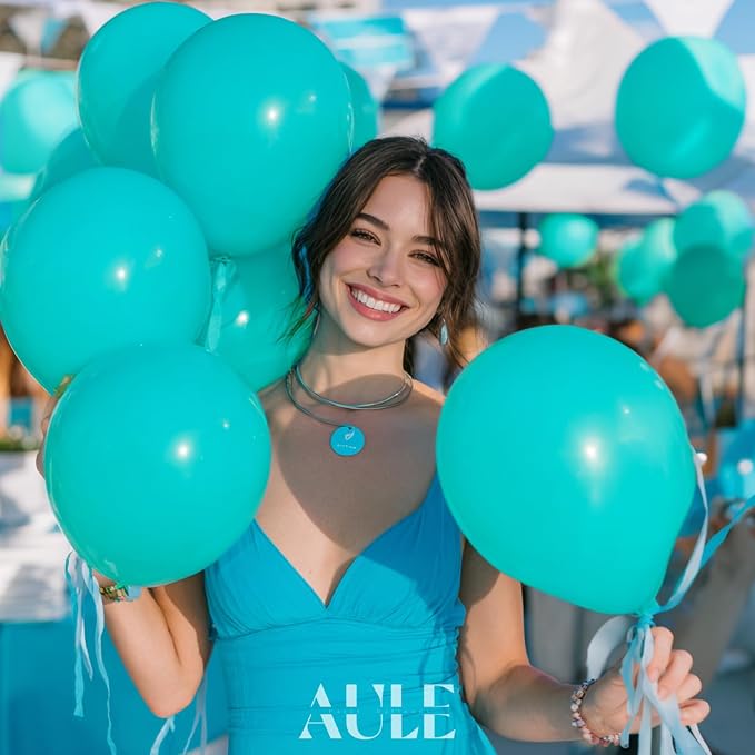 AULE 50Pcs Latex 12 Inch Teal Blue Balloons | Happy Birthday Pool Party - Image 3