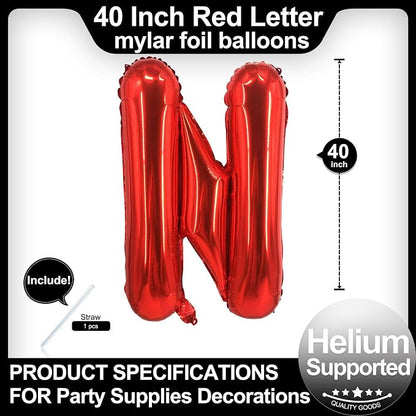 40 Inch Red Letter N Balloons, DIY Phrase Foil Alphabet Letter N Balloons DIY - Image 2