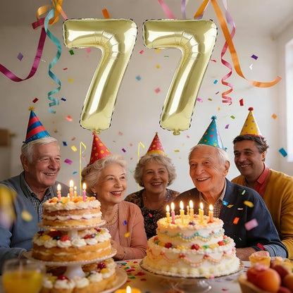 40 Inch Number 77 Balloons for 77th Birthday Party Decorations, 0-100 Champagne - Image 2