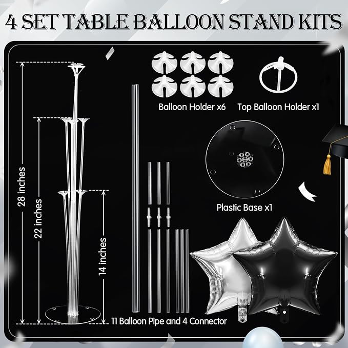 Lunmon 4 Set Black and Silver Balloon Centerpiece - Image 3