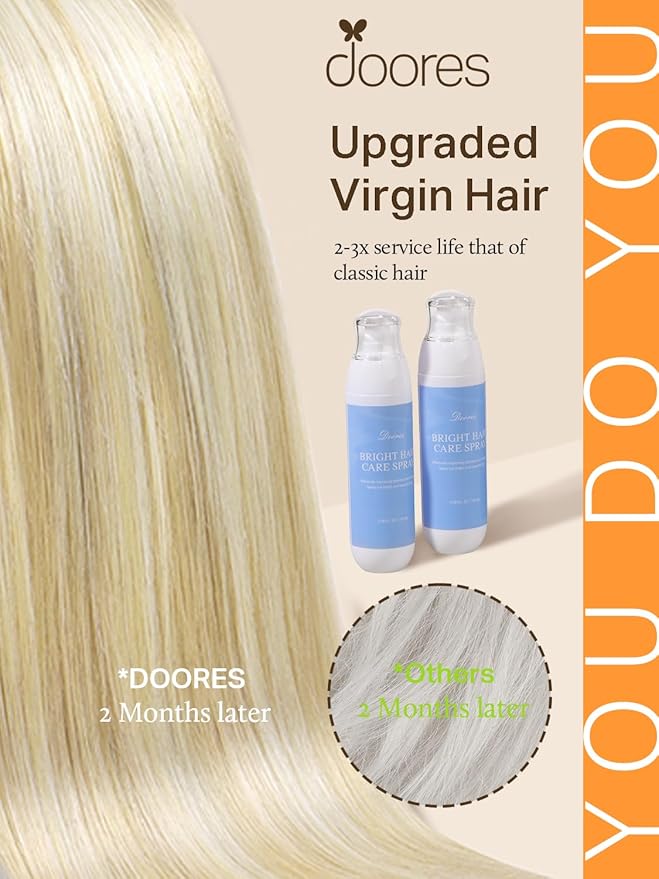 DOORES Tape in Hair Extensions, Drity Blonde Mixed Platinum Blonde 20pcs 50g 24 Inch, Seamless Straight Real Human Hair