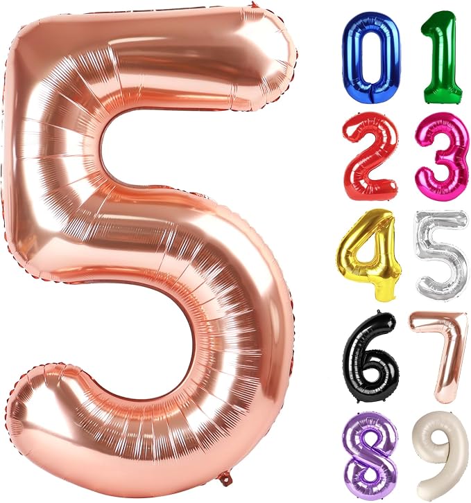 5 Balloon - Rose Gold Birthday Number Balloons, 40 Inch Party Decorations | by ALPHADELTAPI