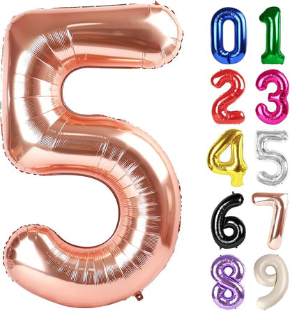 5 Balloon - Rose Gold Birthday Number Balloons, 40 Inch Party Decorations | by ALPHADELTAPI