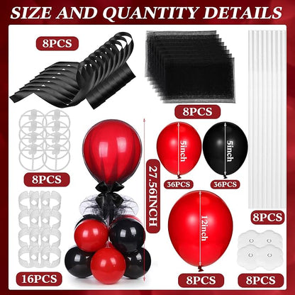 BBTO 8 Set Black and Red Table Centerpieces Balloons Stand Kit, Latex Balloons - Image 2