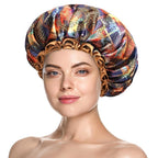 mikimini Large Shower Cap for Women Long Hair,Mystery Shower Caps with Brown Lace, Reusable Waterproof Bathing Shower Hat