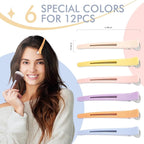 12PCS Hair Clips for Styling Sectioning - Non Slip No Crease Duck Billed Hair Clips for Women with Silicone Band - Professional 4.3 Inch Large Salon Hair Cutting Clips for Hairdresser - Macaron