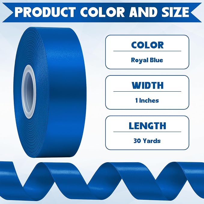 1In 30Yards Royal Blue Satin Ribbon - Image 2