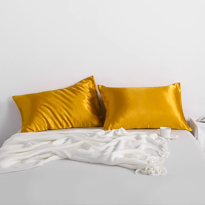 NTBAY 2 Pack Satin King Pillowcases for Hair and Skin, Luxurious and Silky Pillow Cases with Envelope Closure, 20x40 Inches, Golden Brown