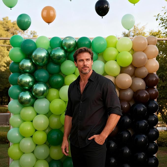 Retro Green and Brown Balloons Kit, Camo Dark Metallic Green Lime Brown Black - Image 6