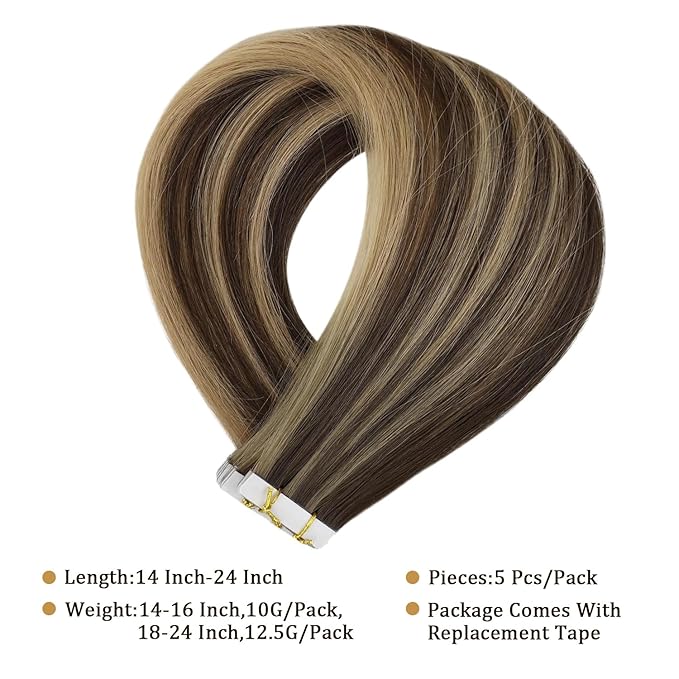 Full Shine Injection Tape in Extensions Real Human Hair 18 Inch Color BM Virgin Tape in Hair Extensions Seamless Skin Weft Invisible Human Hair Tapes in Extensions 12.5G 5Pcs for Women