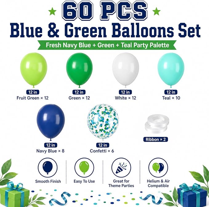 Blue Green Balloons, Fruit Green, Kids Boys Dino Jungle Safari Prehistoric - Image 2